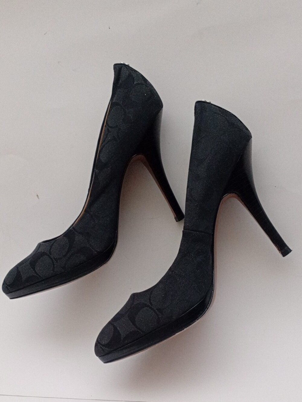COACH Black Signature Monogram Pointed Toe Heels Size 10B | Designer Dress Shoes
